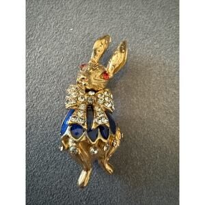 NWT Easter Spring Rabbit Bunny Alice In Wonderland Gold Rhinestone Pin Brooch
